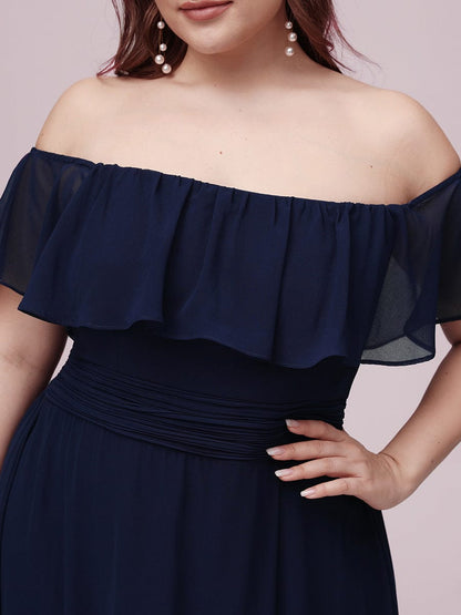 Elegant Plus Size Off-Shoulder Bridesmaid Dress with Thigh-High Split