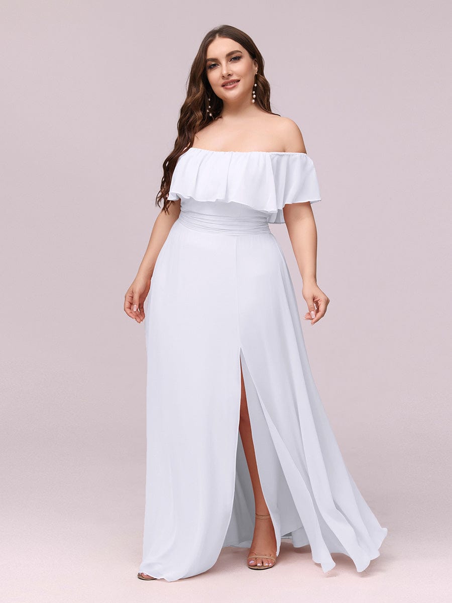 Elegant Plus Size Off-Shoulder Bridesmaid Dress with Thigh-High Split