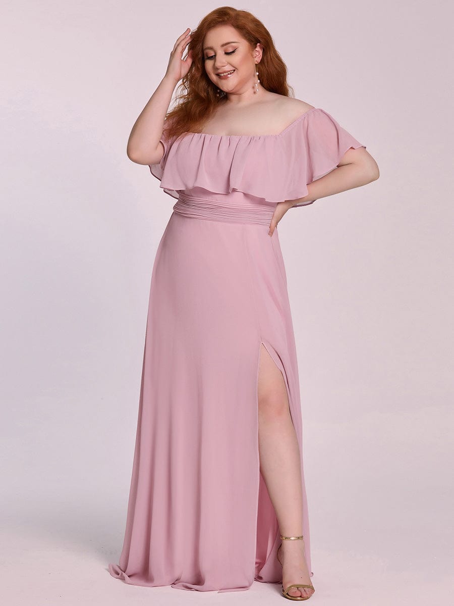 Elegant Plus Size Off-Shoulder Bridesmaid Dress with Thigh-High Split