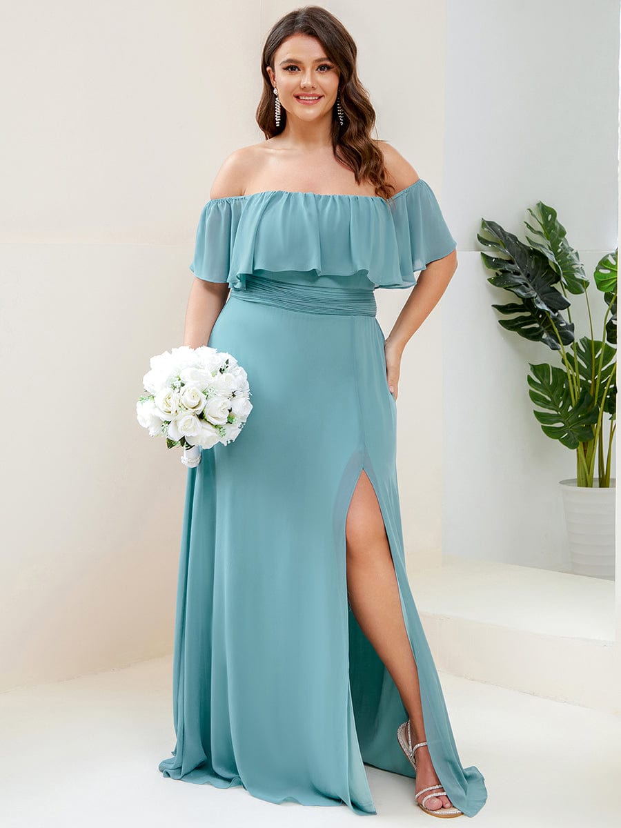 Elegant Plus Size Off-Shoulder Bridesmaid Dress with Thigh-High Split