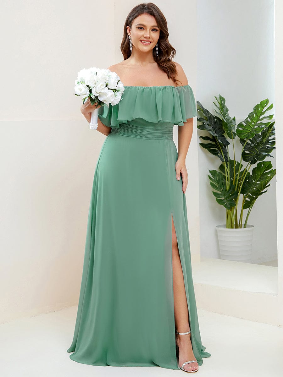 Elegant Plus Size Off-Shoulder Bridesmaid Dress with Thigh-High Split