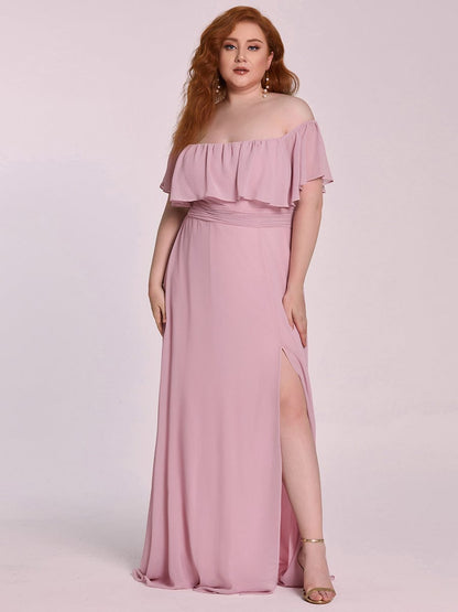 Elegant Plus Size Off-Shoulder Bridesmaid Dress with Thigh-High Split