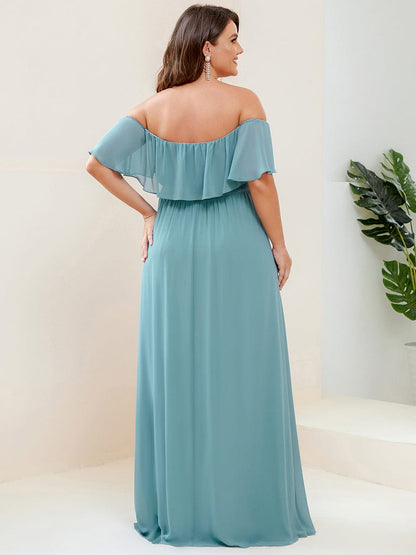 Elegant Plus Size Off-Shoulder Bridesmaid Dress with Thigh-High Split