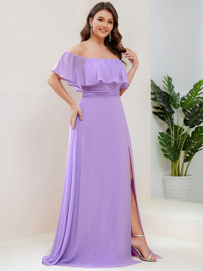 Elegant Plus Size Off-Shoulder Bridesmaid Dress with Thigh-High Split
