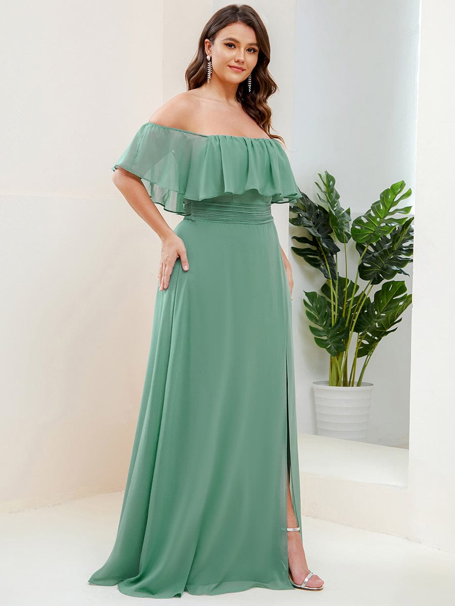 Elegant Plus Size Off-Shoulder Bridesmaid Dress with Thigh-High Split
