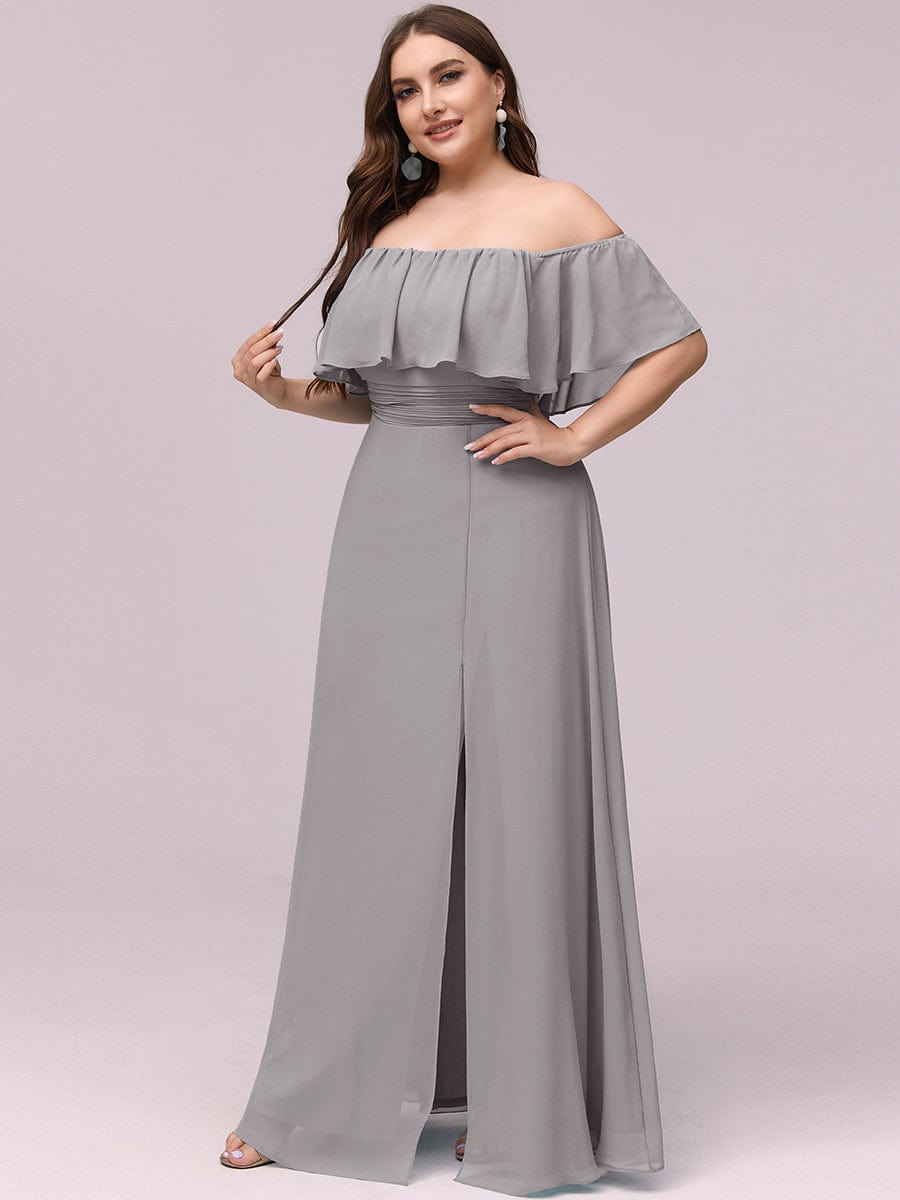 Elegant Plus Size Off-Shoulder Bridesmaid Dress with Thigh-High Split
