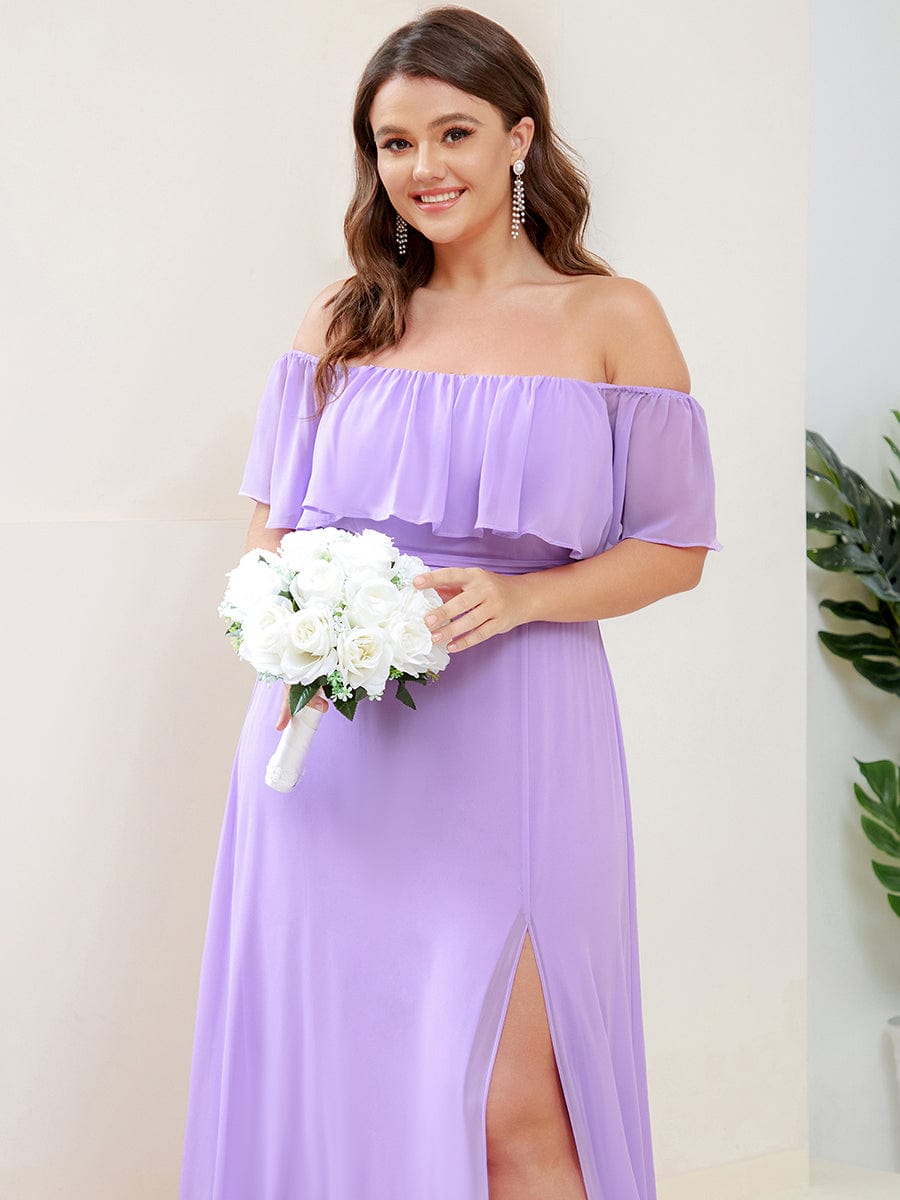 Elegant Plus Size Off-Shoulder Bridesmaid Dress with Thigh-High Split