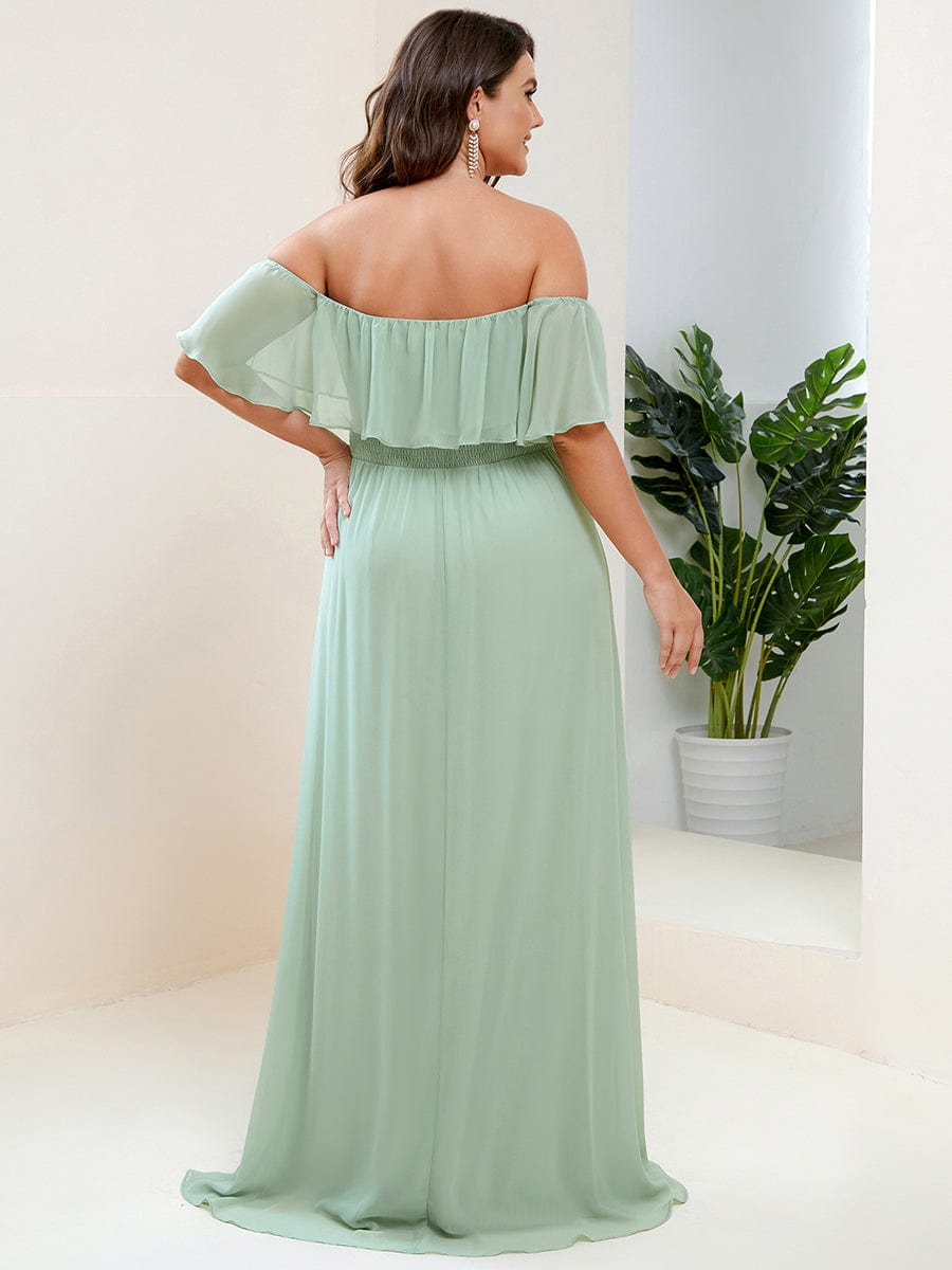 Elegant Plus Size Off-Shoulder Bridesmaid Dress with Thigh-High Split