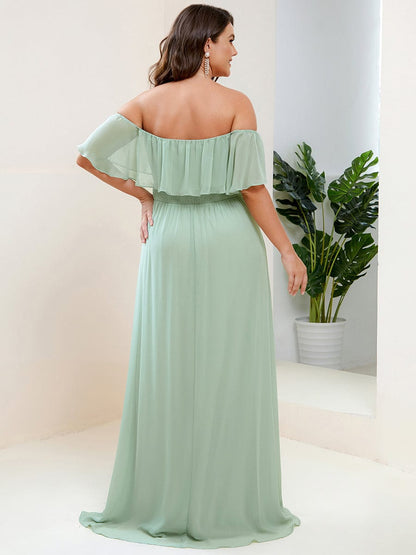 Elegant Plus Size Off-Shoulder Bridesmaid Dress with Thigh-High Split