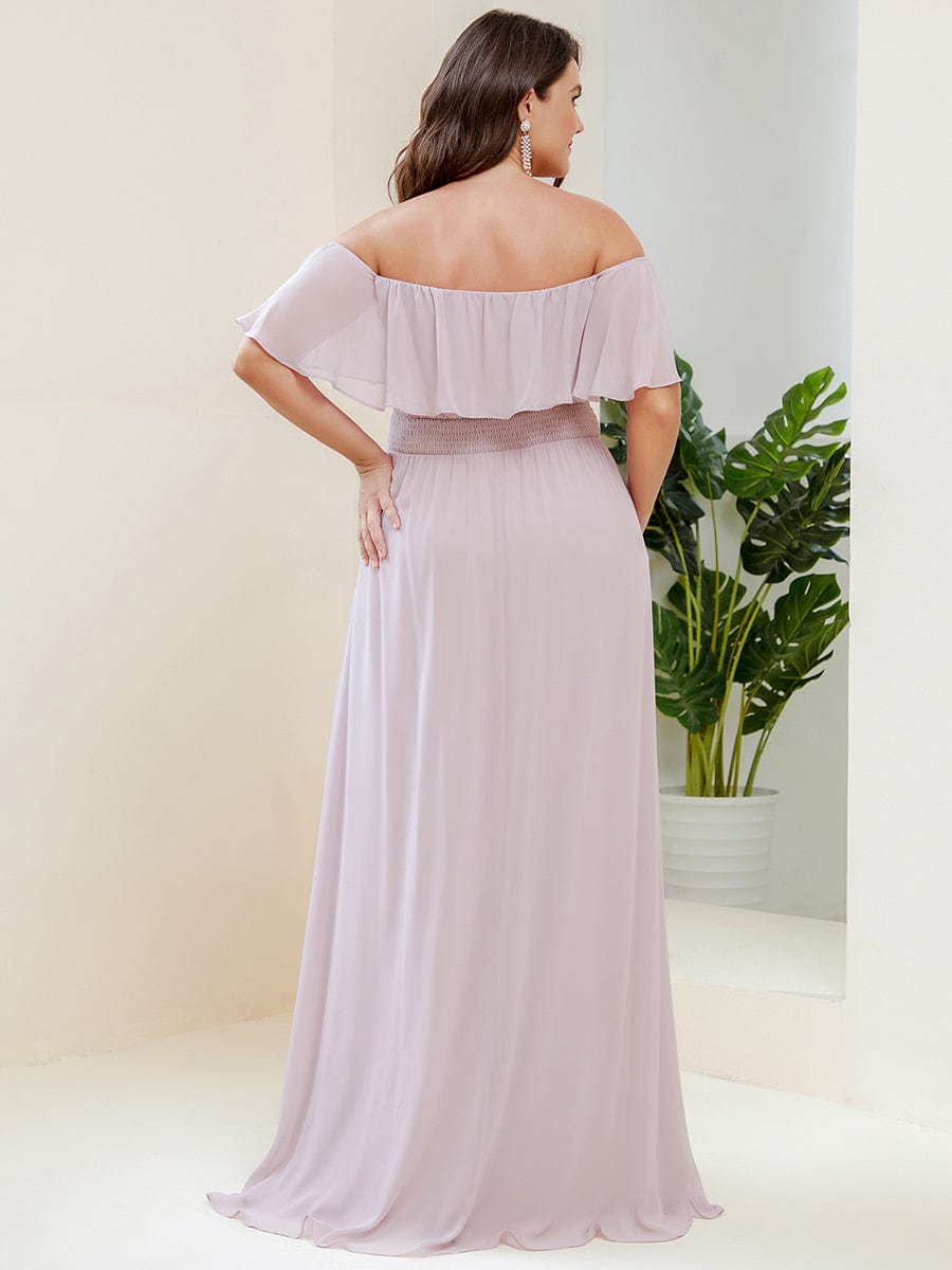 Elegant Plus Size Off-Shoulder Bridesmaid Dress with Thigh-High Split