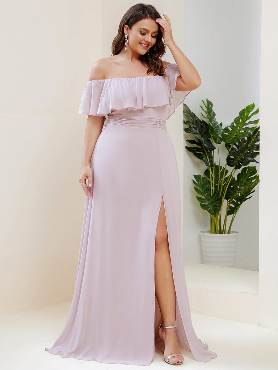 Elegant Plus Size Off-Shoulder Bridesmaid Dress with Thigh-High Split