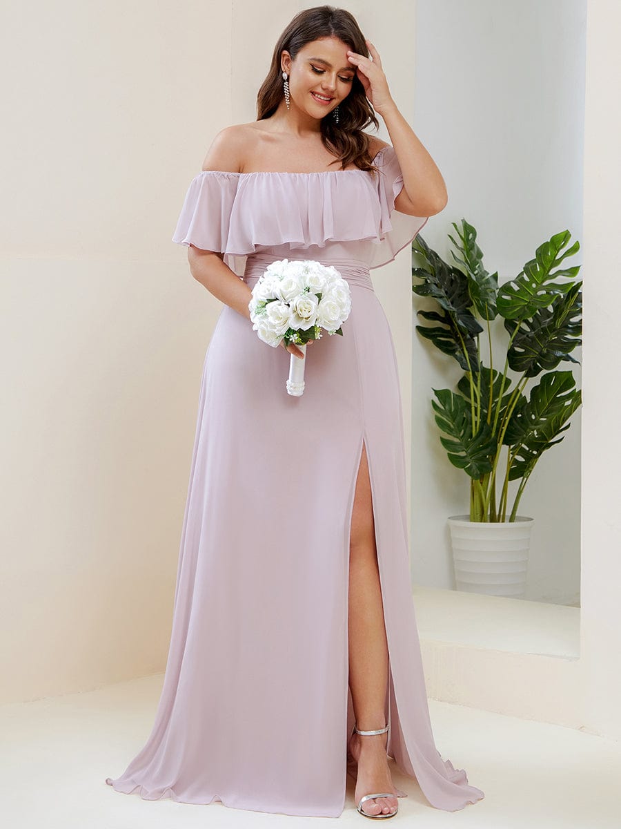 Elegant Plus Size Off-Shoulder Bridesmaid Dress with Thigh-High Split