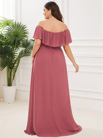 Elegant Plus Size Off-Shoulder Bridesmaid Dress with Thigh-High Split