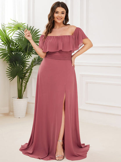 Elegant Plus Size Off-Shoulder Bridesmaid Dress with Thigh-High Split