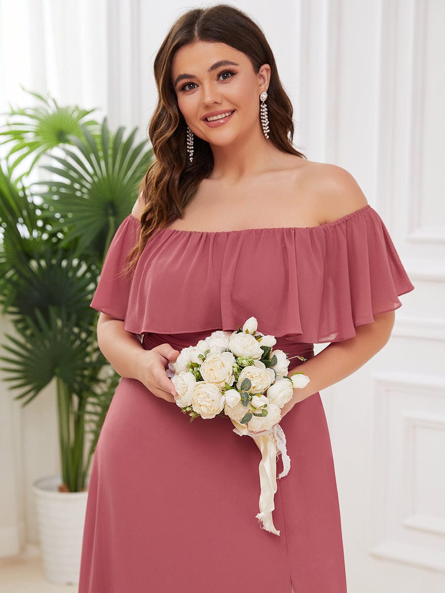 Elegant Plus Size Off-Shoulder Bridesmaid Dress with Thigh-High Split