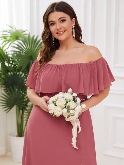 Elegant Plus Size Off-Shoulder Bridesmaid Dress with Thigh-High Split