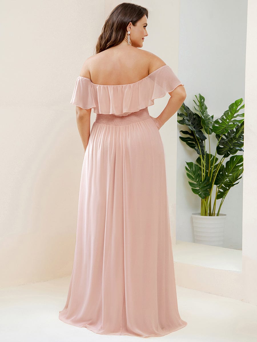 Elegant Plus Size Off-Shoulder Bridesmaid Dress with Thigh-High Split
