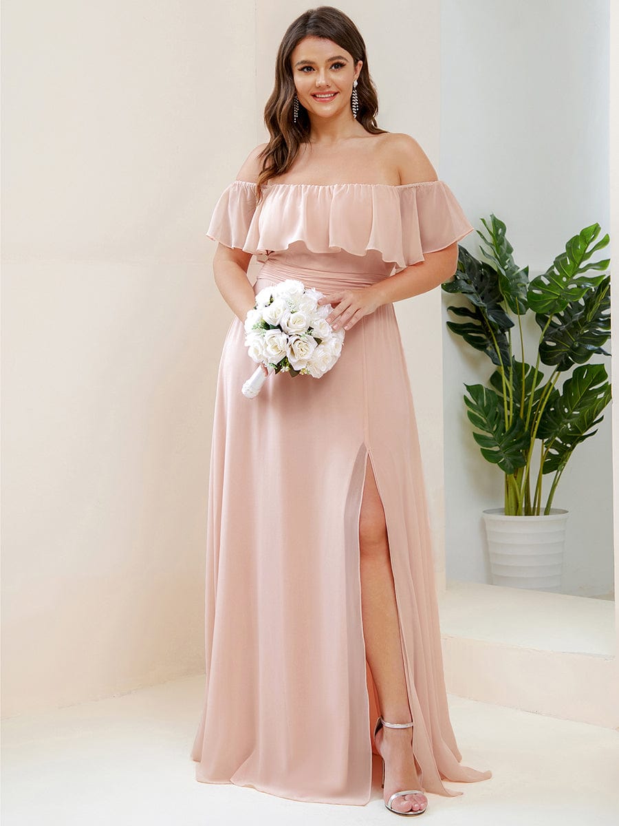 Elegant Plus Size Off-Shoulder Bridesmaid Dress with Thigh-High Split