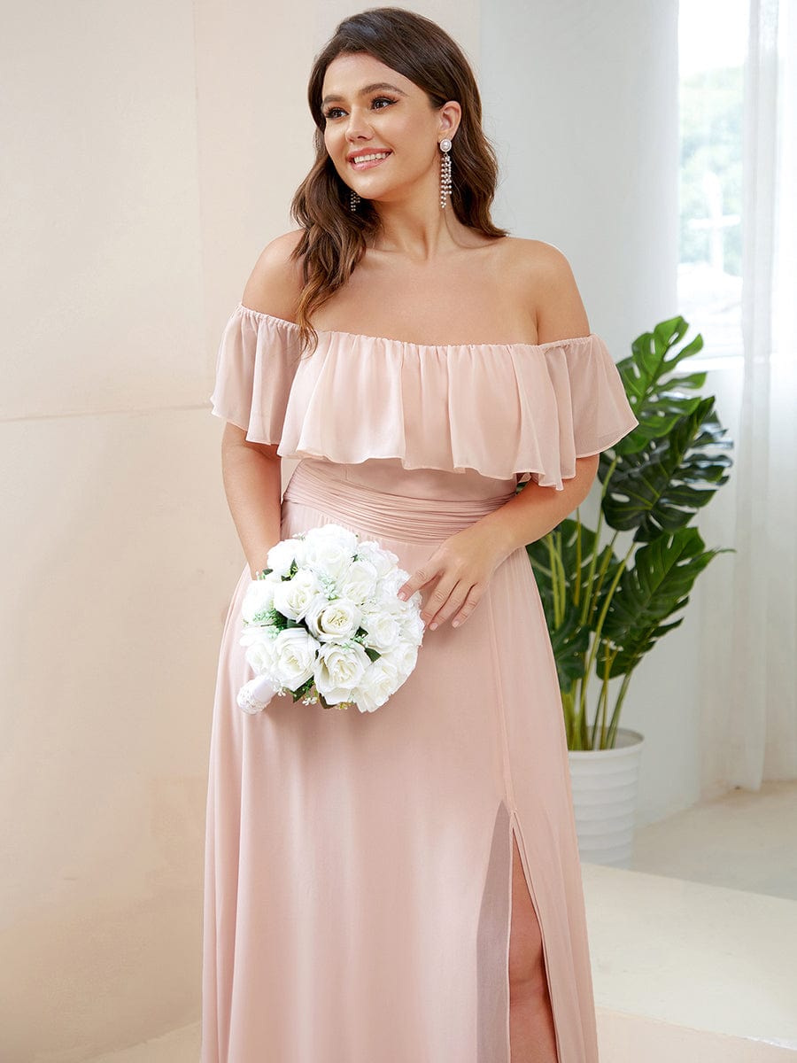 Elegant Plus Size Off-Shoulder Bridesmaid Dress with Thigh-High Split