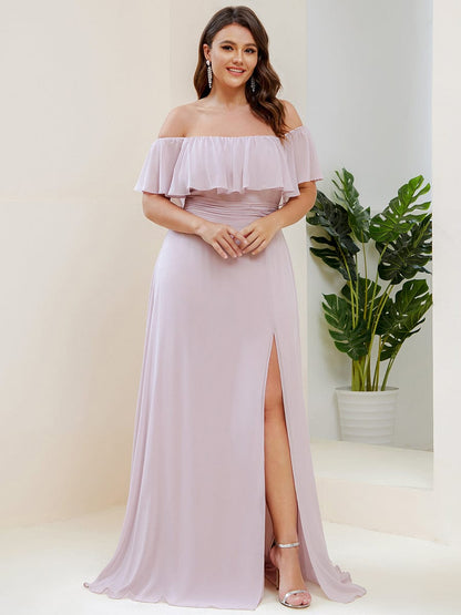 Elegant Plus Size Off-Shoulder Bridesmaid Dress with Thigh-High Split