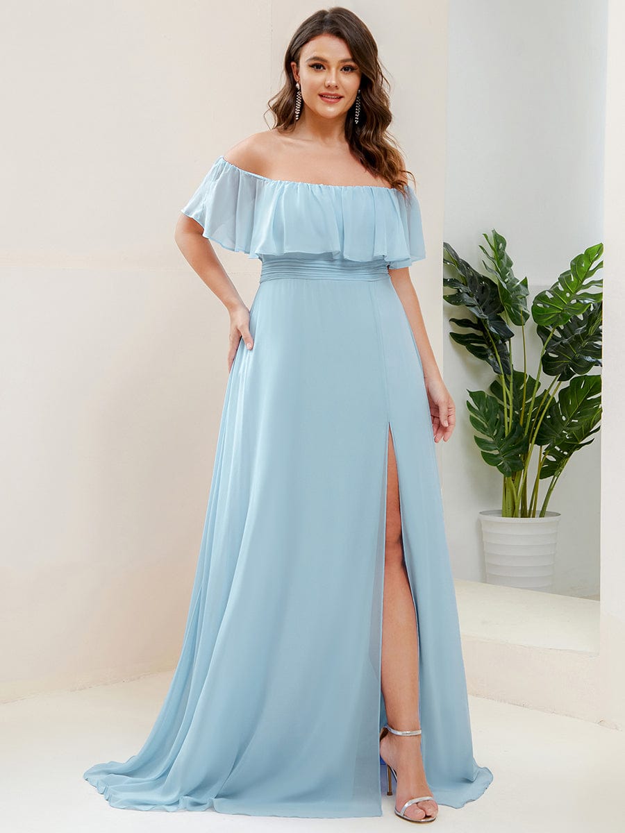 Elegant Plus Size Off-Shoulder Bridesmaid Dress with Thigh-High Split