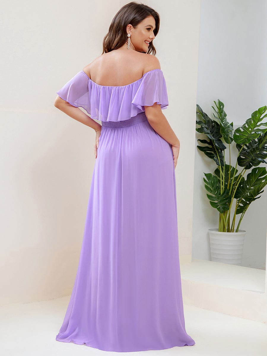 Elegant Plus Size Off-Shoulder Bridesmaid Dress with Thigh-High Split