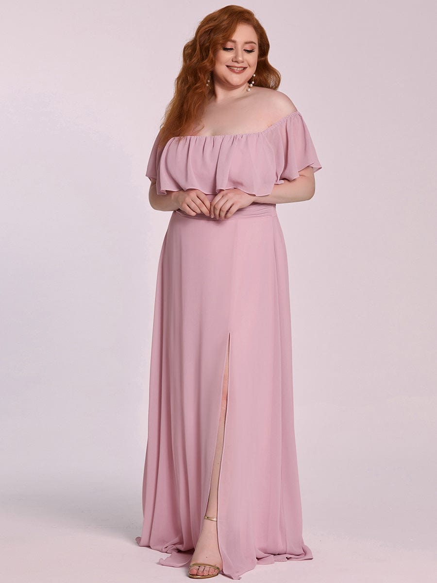 Elegant Plus Size Off-Shoulder Bridesmaid Dress with Thigh-High Split