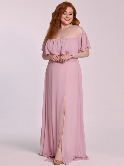Elegant Plus Size Off-Shoulder Bridesmaid Dress with Thigh-High Split