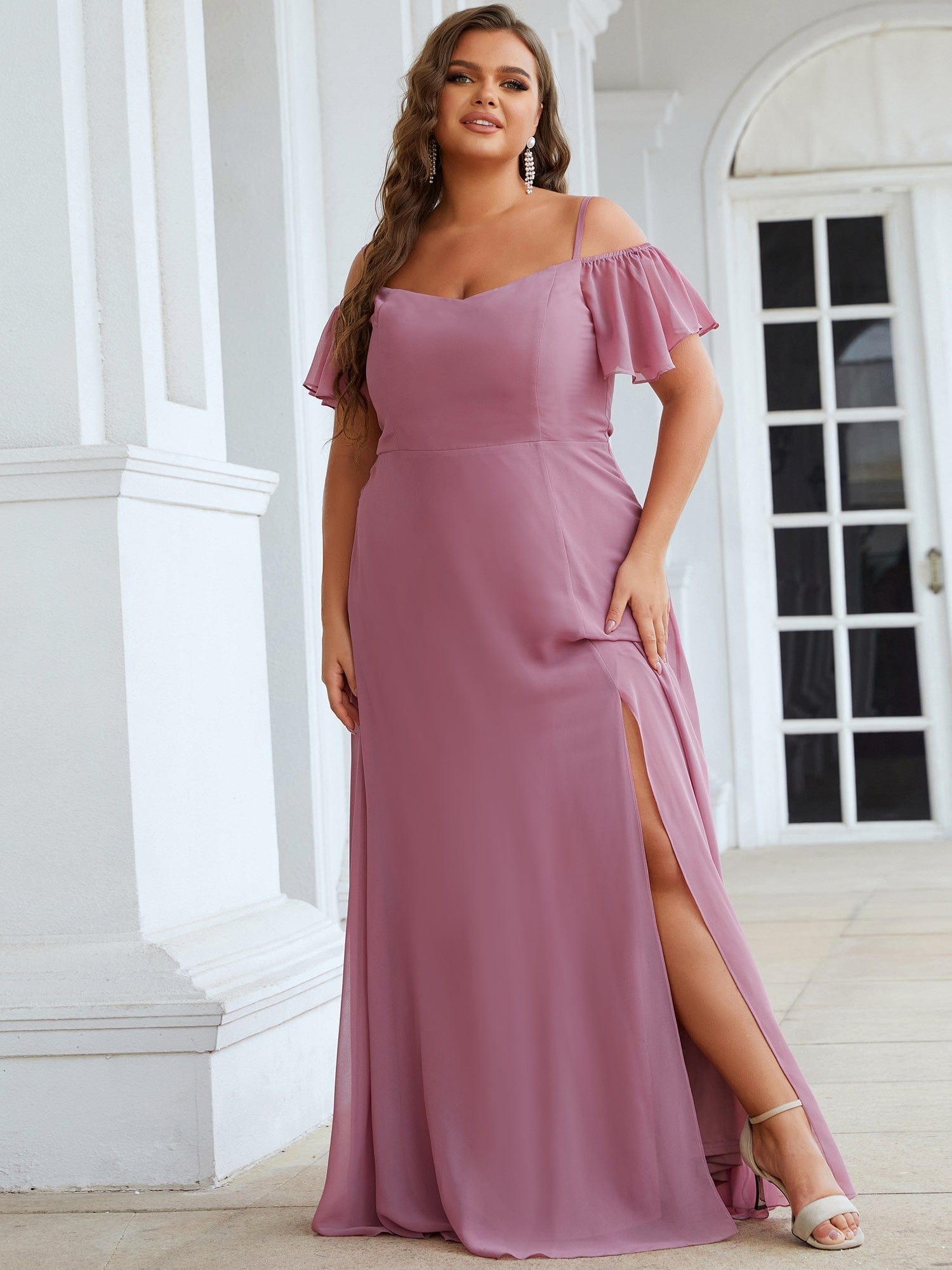 Elegant Plus Size Off-Shoulder Chiffon Bridesmaid Dress