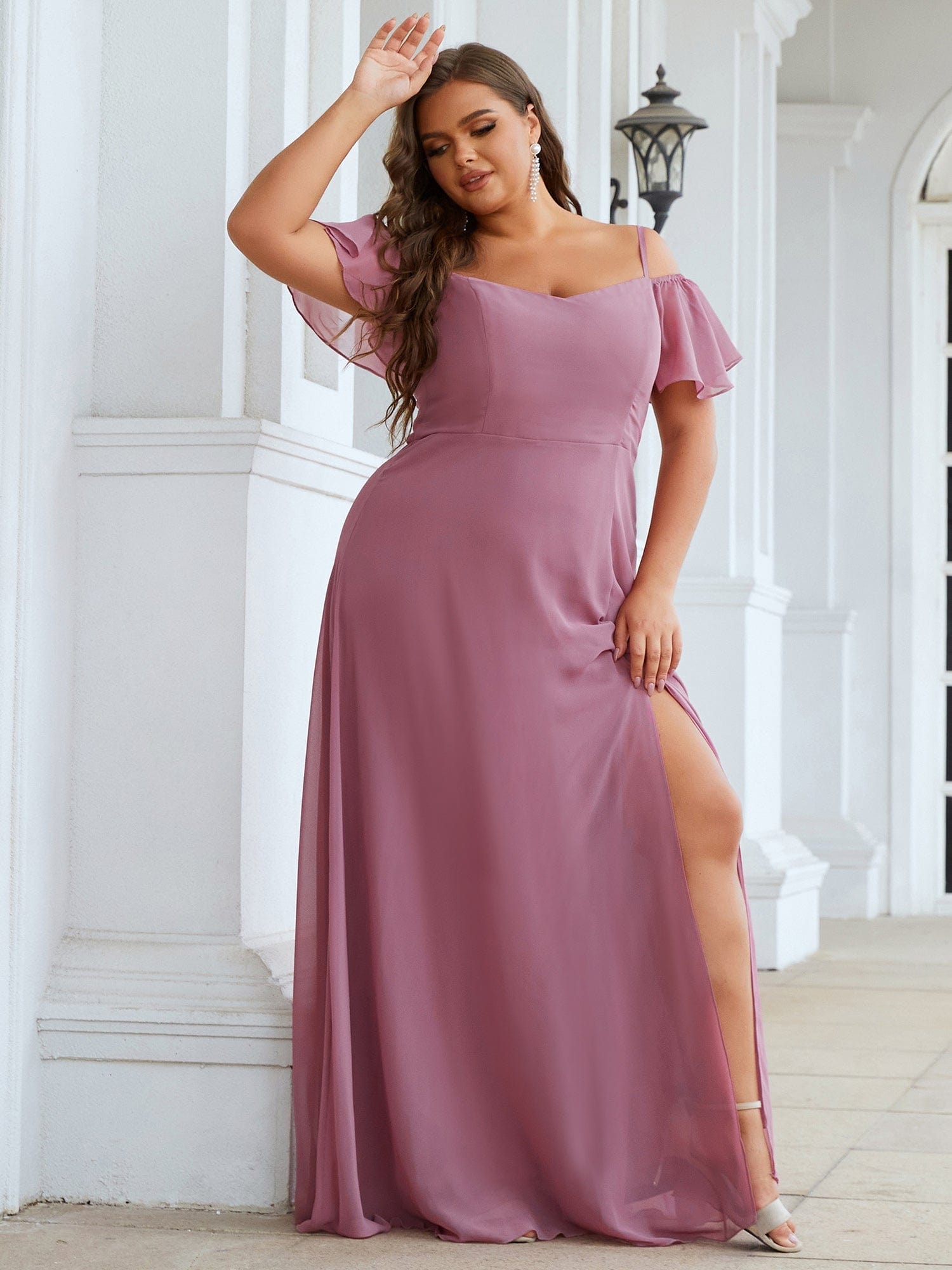 Elegant Plus Size Off-Shoulder Chiffon Bridesmaid Dress