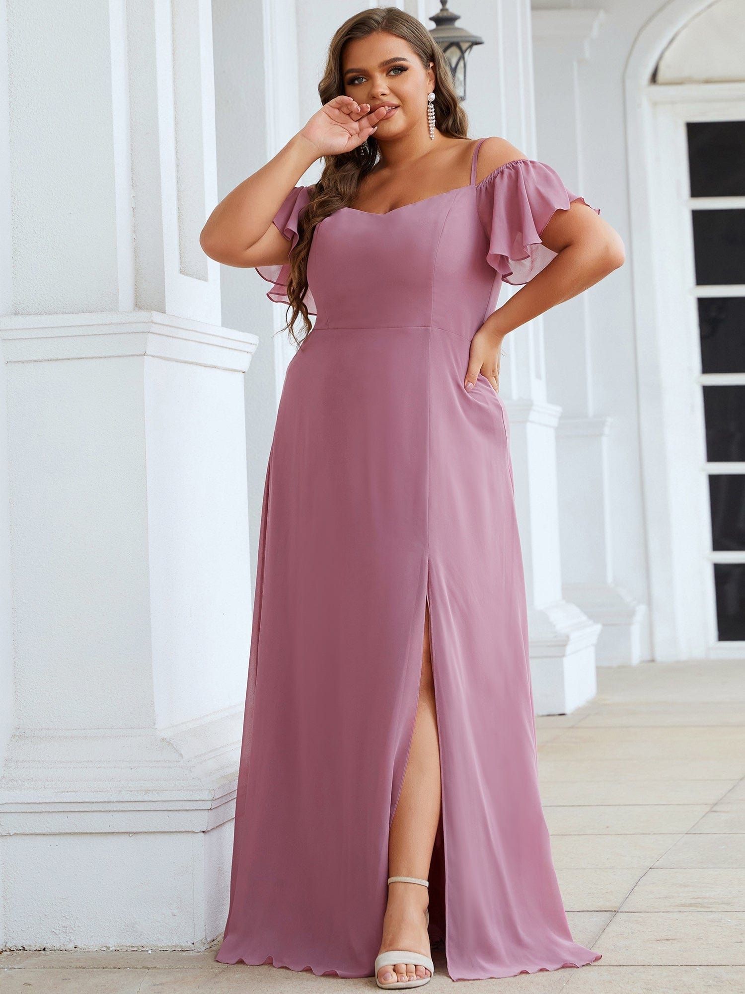 Elegant Plus Size Off-Shoulder Chiffon Bridesmaid Dress