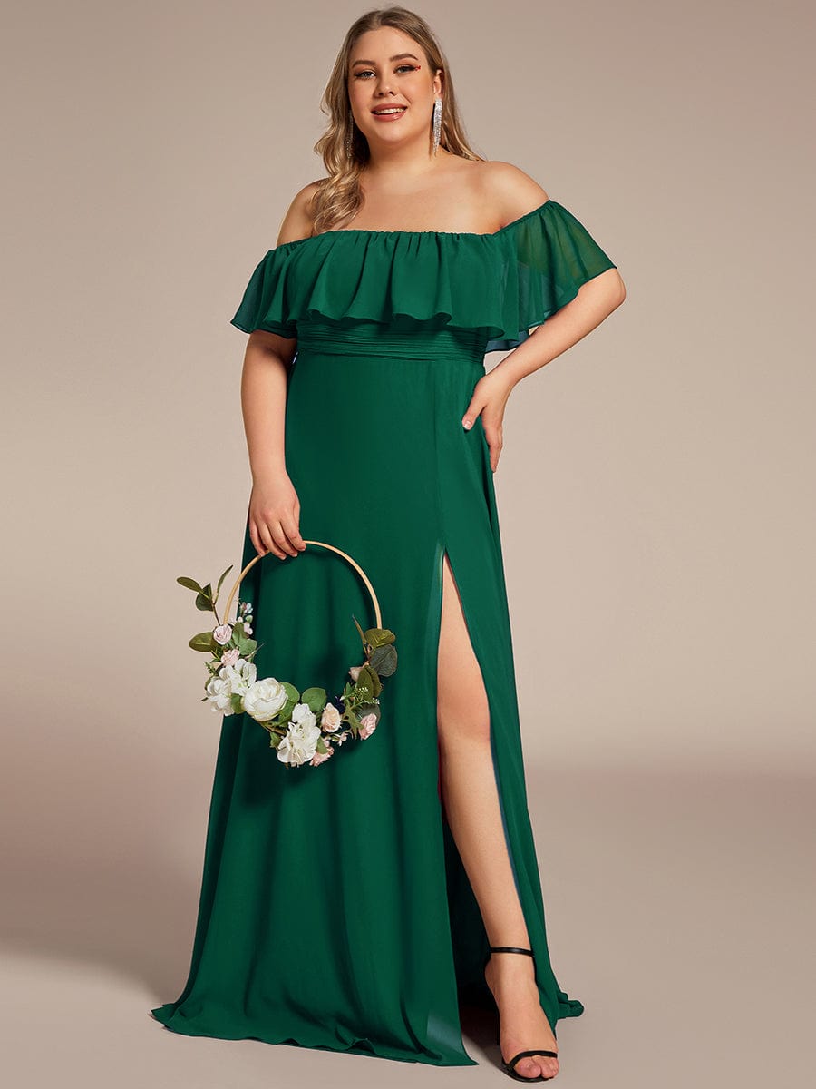 Elegant Plus Size Off the Shoulder Bridesmaid Dress with Thigh Split