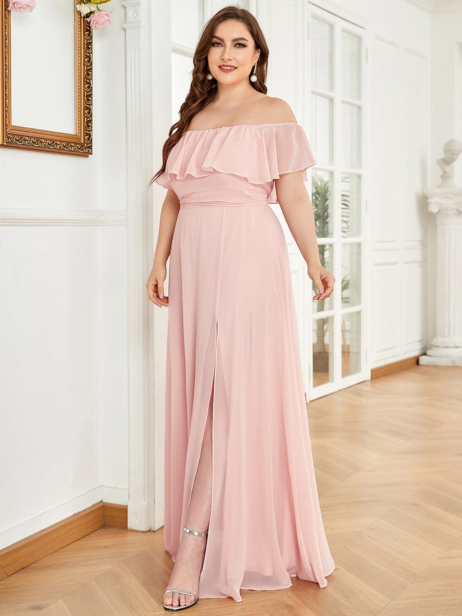 Elegant Plus Size Off the Shoulder Bridesmaid Dress with Thigh Split
