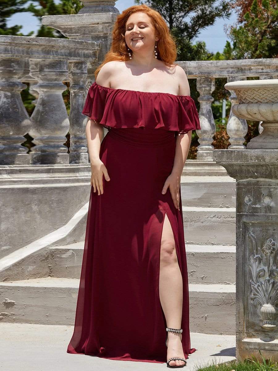 Elegant Plus Size Off the Shoulder Bridesmaid Dress with Thigh Split