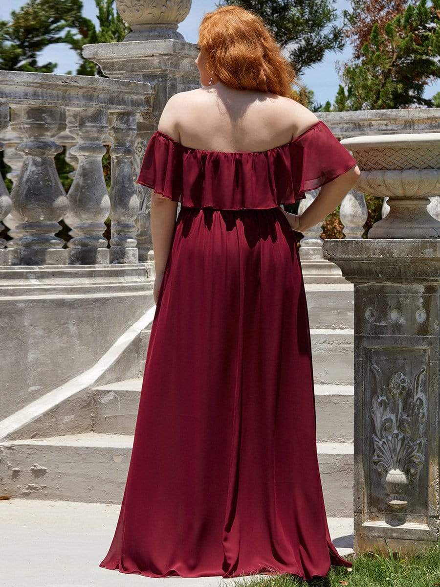 Elegant Plus Size Off the Shoulder Bridesmaid Dress with Thigh Split