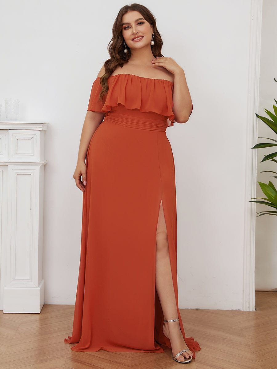 Elegant Plus Size Off the Shoulder Bridesmaid Dress with Thigh Split