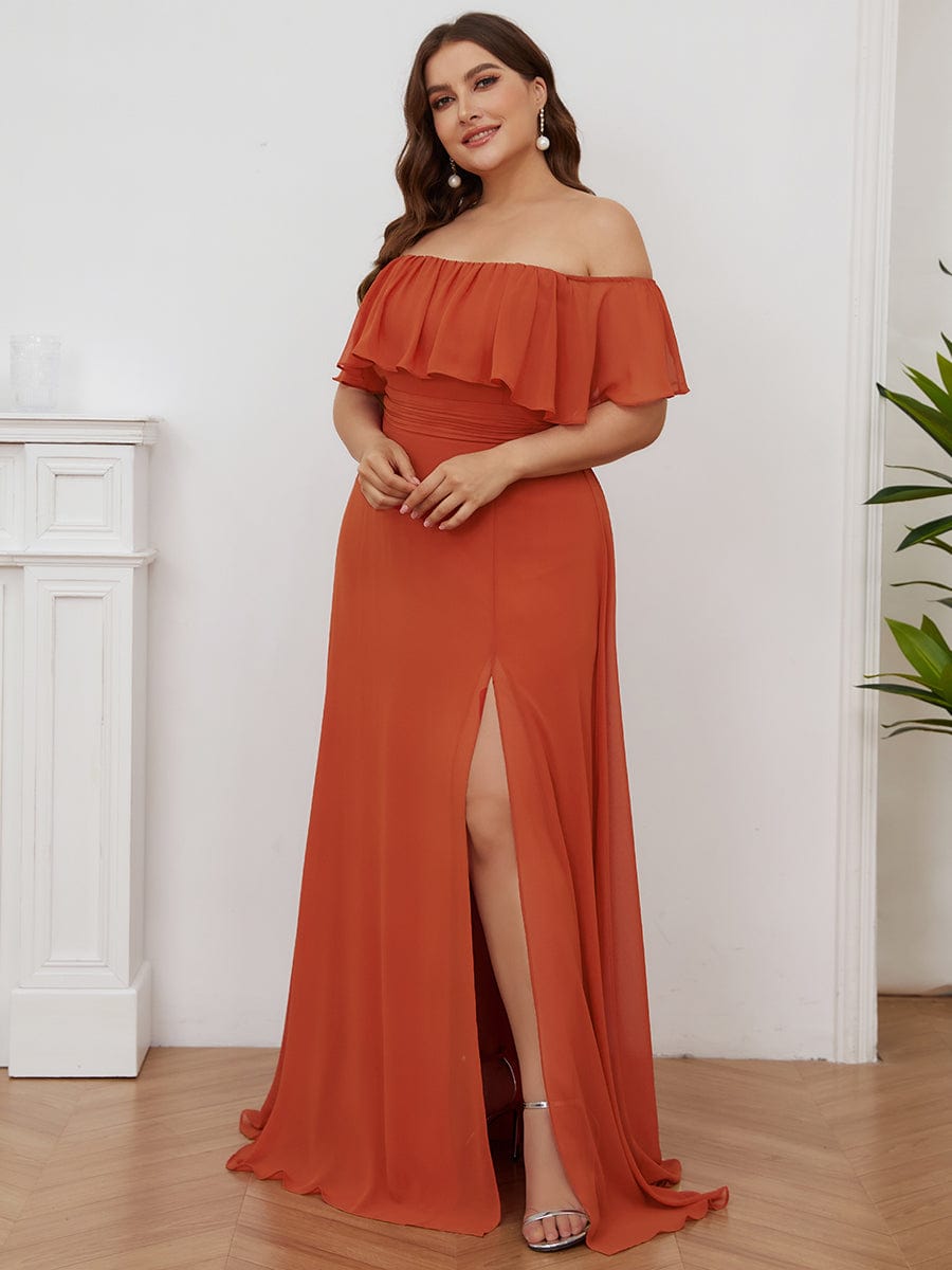 Elegant Plus Size Off the Shoulder Bridesmaid Dress with Thigh Split