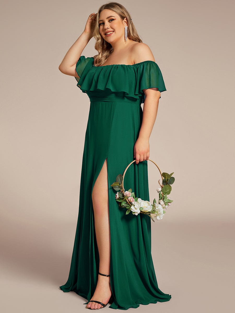 Elegant Plus Size Off the Shoulder Bridesmaid Dress with Thigh Split
