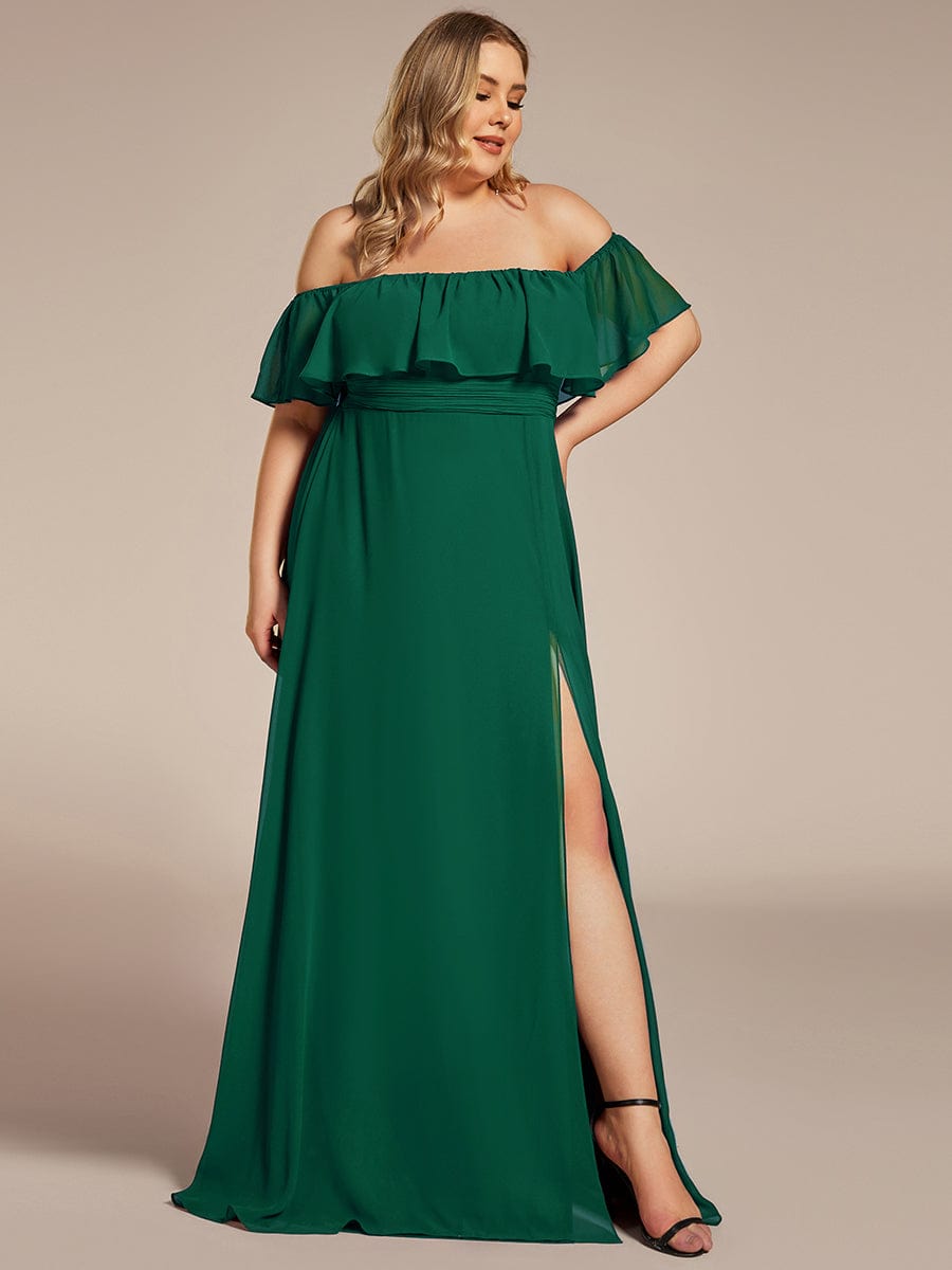 Elegant Plus Size Off the Shoulder Bridesmaid Dress with Thigh Split