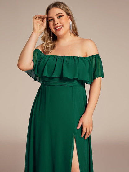Elegant Plus Size Off the Shoulder Bridesmaid Dress with Thigh Split