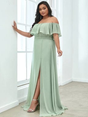 Elegant Plus Size Off the Shoulder Bridesmaid Dress with Thigh Split