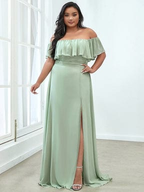 Elegant Plus Size Off the Shoulder Bridesmaid Dress with Thigh Split