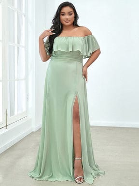 Elegant Plus Size Off the Shoulder Bridesmaid Dress with Thigh Split