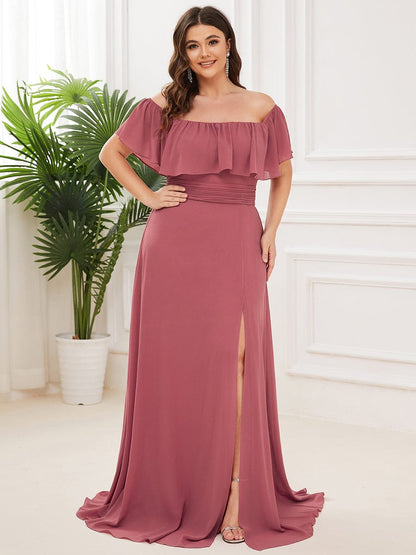 Elegant Plus Size Off the Shoulder Bridesmaid Dress with Thigh Split