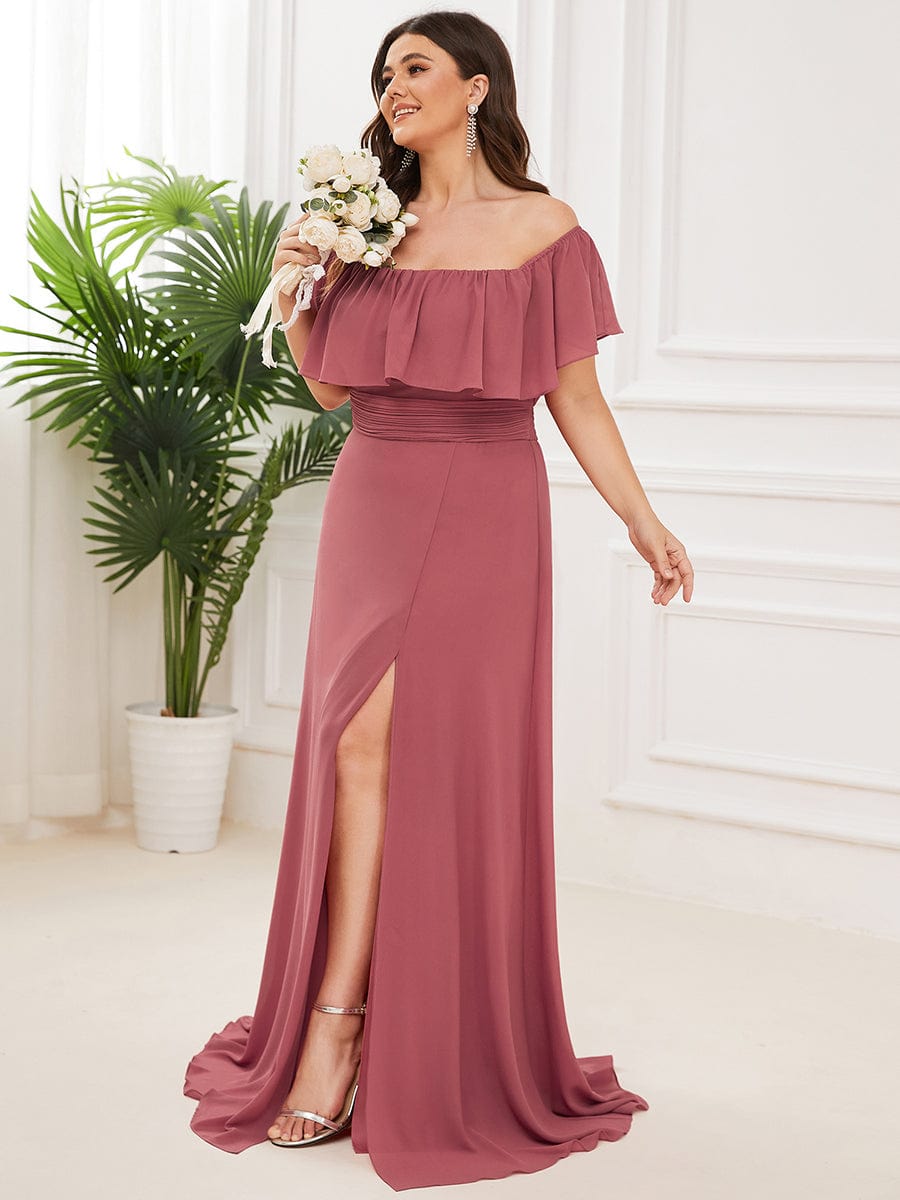 Elegant Plus Size Off the Shoulder Bridesmaid Dress with Thigh Split