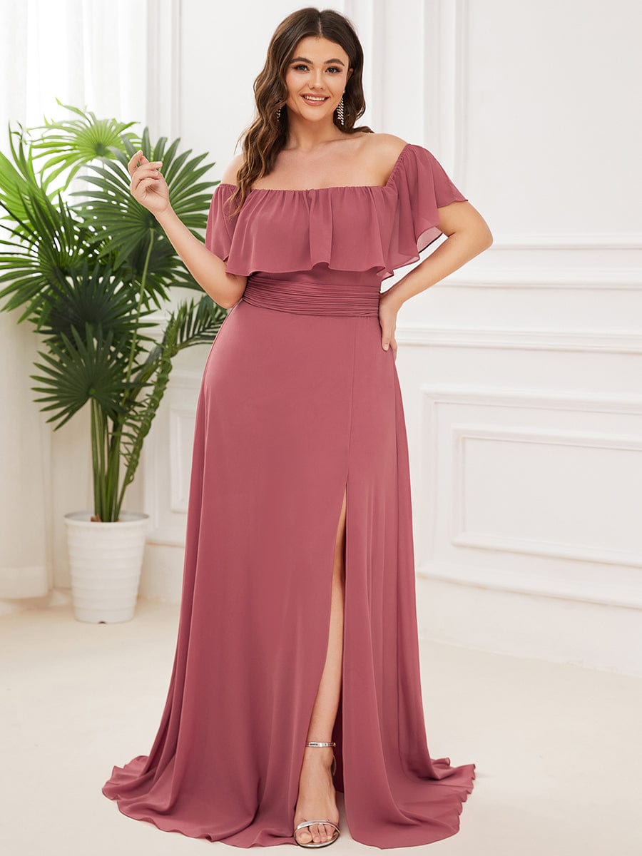 Elegant Plus Size Off the Shoulder Bridesmaid Dress with Thigh Split
