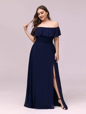 Elegant Plus Size Off the Shoulder Bridesmaid Dress with Thigh Split