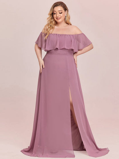Elegant Plus Size Off the Shoulder Bridesmaid Dress with Thigh Split