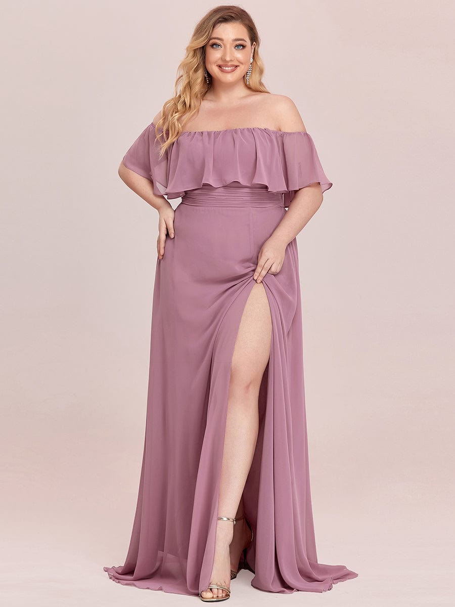 Elegant Plus Size Off the Shoulder Bridesmaid Dress with Thigh Split