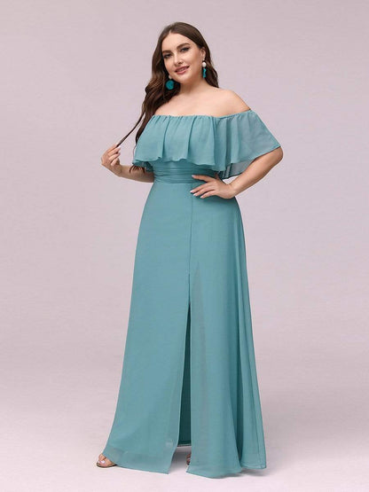 Elegant Plus Size Off the Shoulder Bridesmaid Dress with Thigh Split